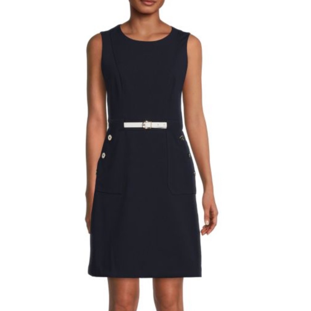 Tommy Hilfiger Navy Sleeveless Dress with White Belt